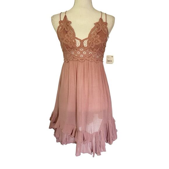 Free People Dresses & Skirts - Free People Adella Slip Crochet Lace Mini Dress Size S Rose Pink Romantic NWT